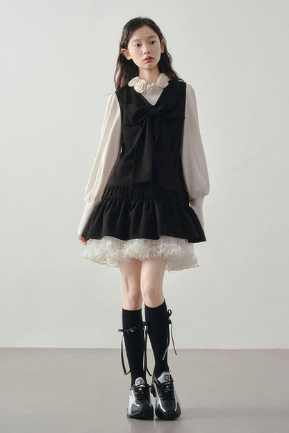 Bow Decorated Ruffle Dress
