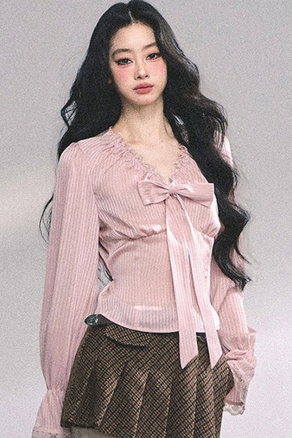 Lace Striped Autumn Blouse