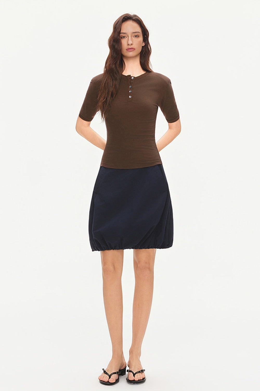 Cotton Drawstring Flower-Bud Skirt