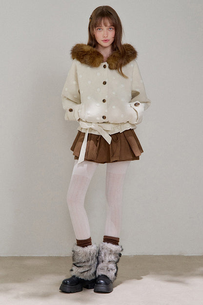 Petite Polka Dot Hooded Fur Coat
