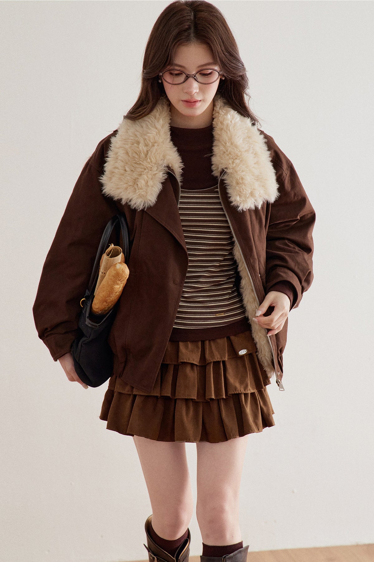 Imitation Lamb Fur Collar Short Jacket