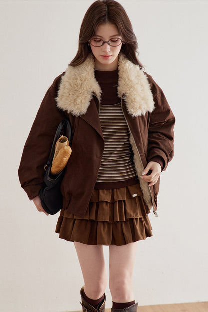 Imitation Lamb Fur Collar Short Jacket