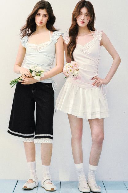 Flutter Sleeve Spliced T-Shirt