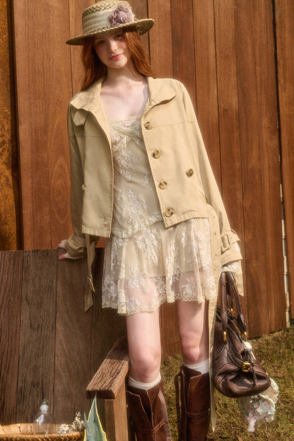 Skin Brown Short Trench Jacket