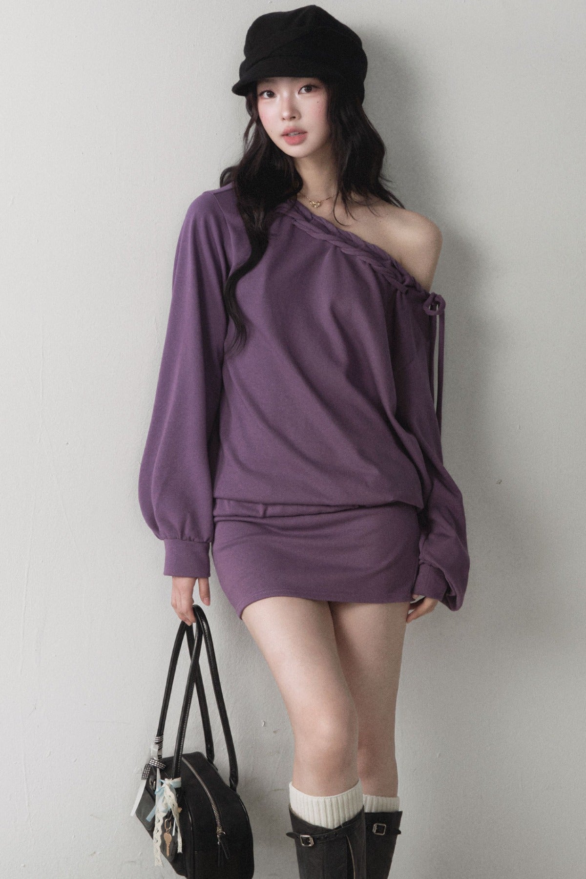 One-Shoulder Sweatshirt and Skirt Set-Up