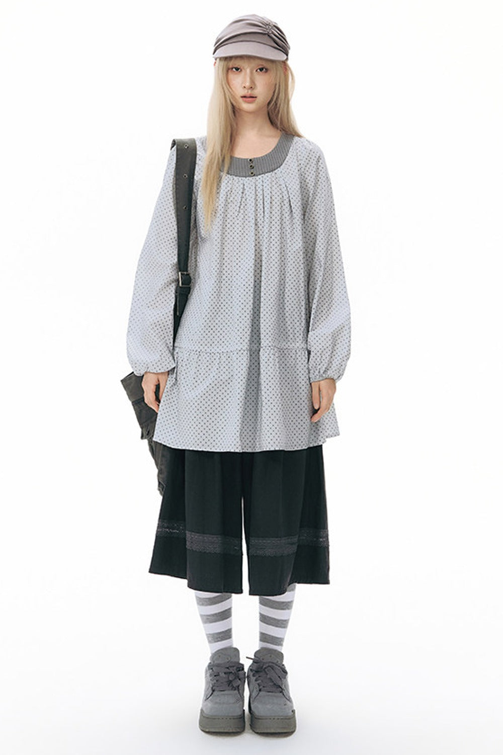 Elastic Waist Patchwork Wide-Leg Skirt Pants