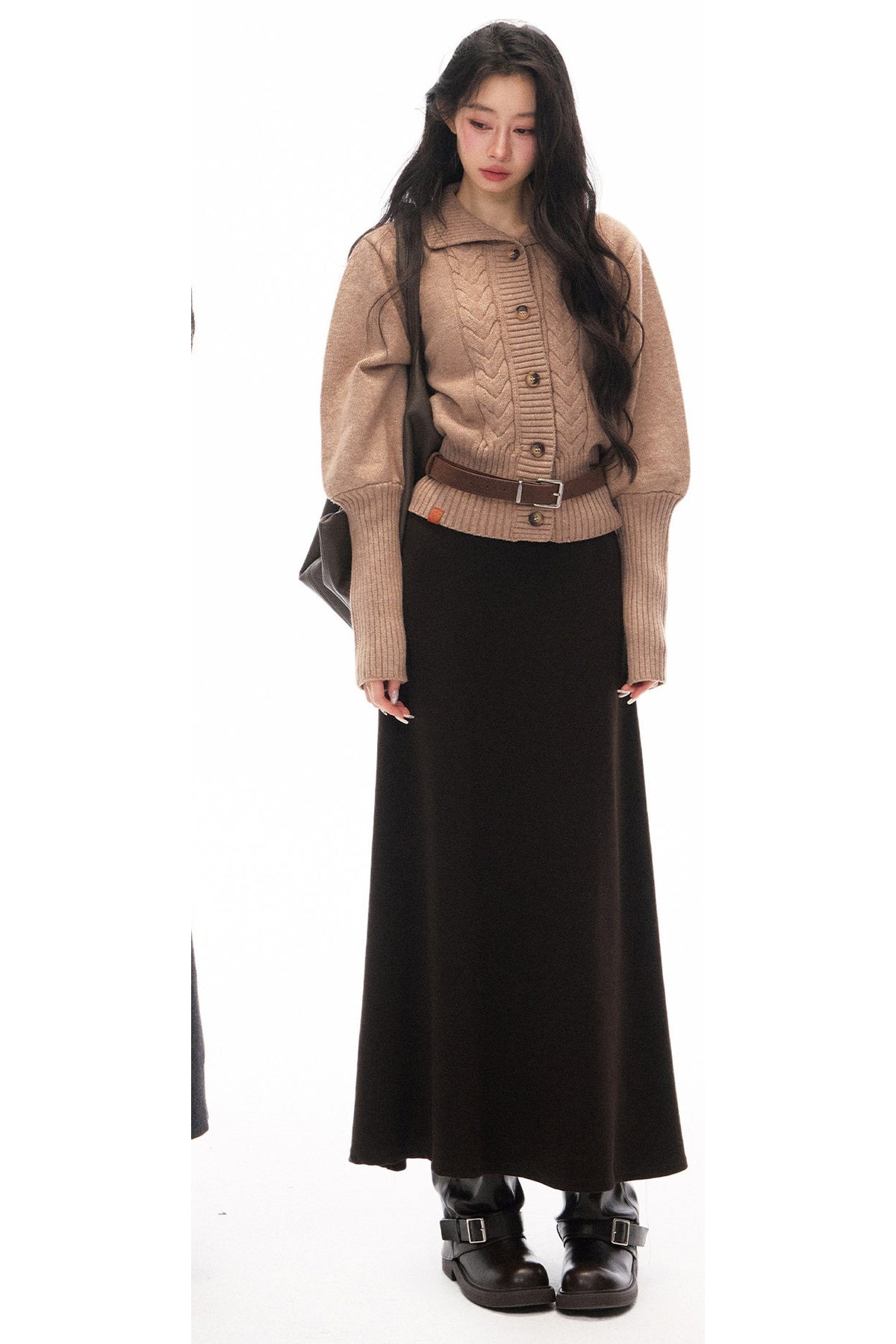 Knitted Jacket and Long A-Line Skirt Set-Up