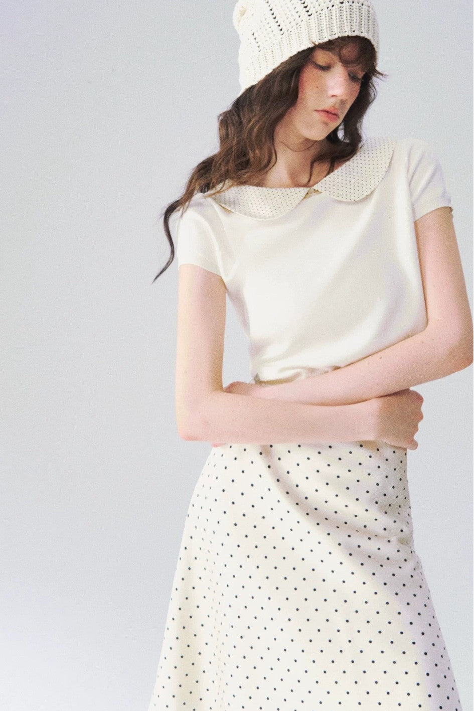 Doll Collar Short Sleeve Knit Top