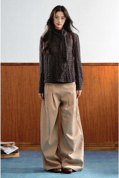 Plaid Cable-Knit Knit Shirt Top