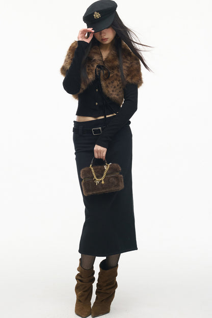 Leopard Fur Shawl Inner Knit Cardigan