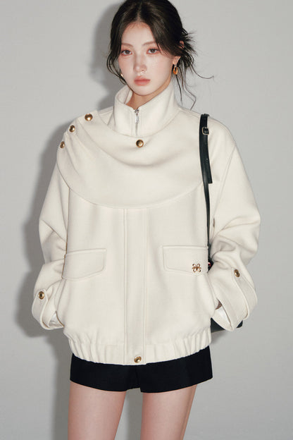 Off-White Wool Scarf Collar Jacket