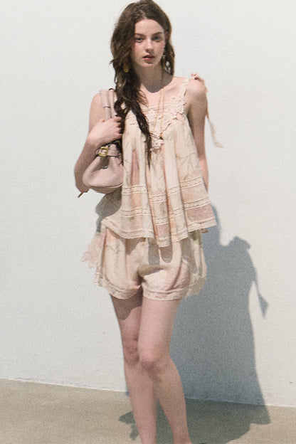 Acetate Linen Backless Camisole Set-Up
