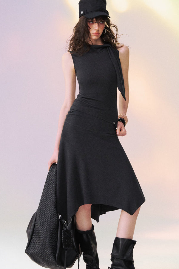 Ribbon Tie Sleeveless Top and Asymmetrical Skirt Set-Up
