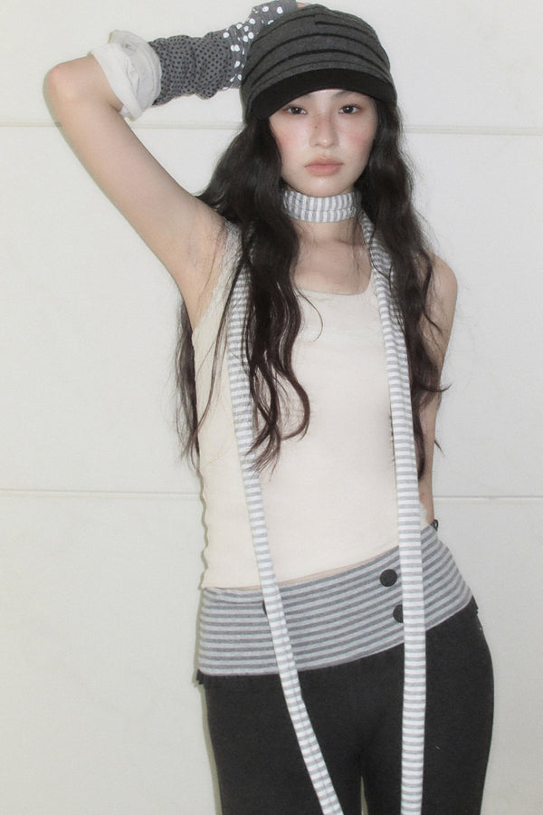 Halter Lace Camisole and Dark Pants Set-Up