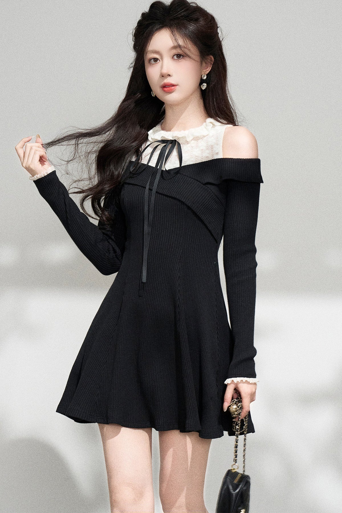 Halter Off-Shoulder Knit Dress