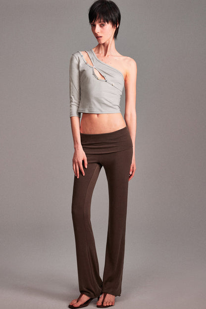 Asymmetrical Color-Button Off-Shoulder Top