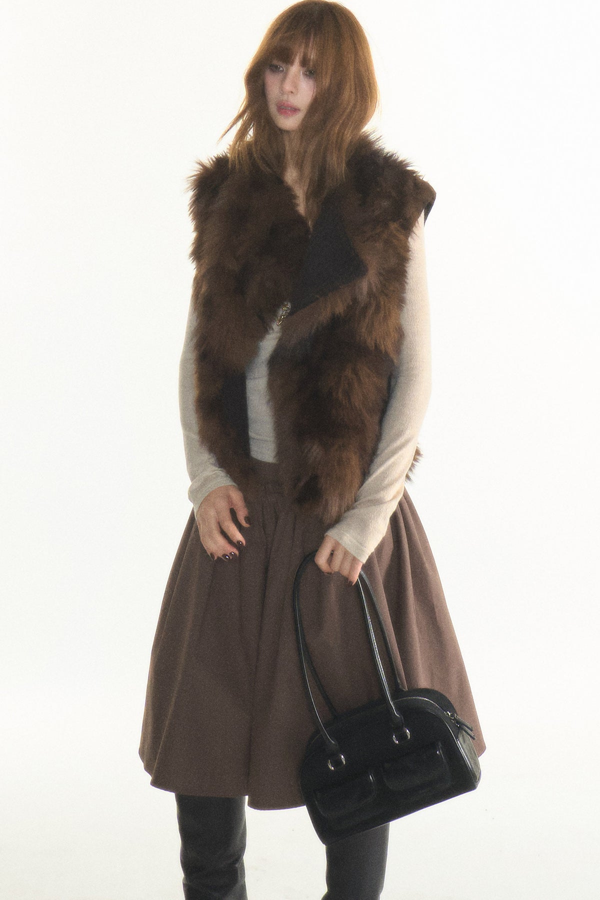 Reversible Fur Trim Knitted Patchwork Vest