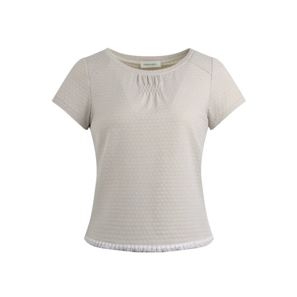 Retro Pleated Neck T-Shirt