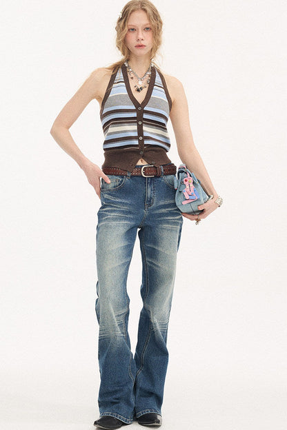 Gilet halter lavorato a maglia a righe