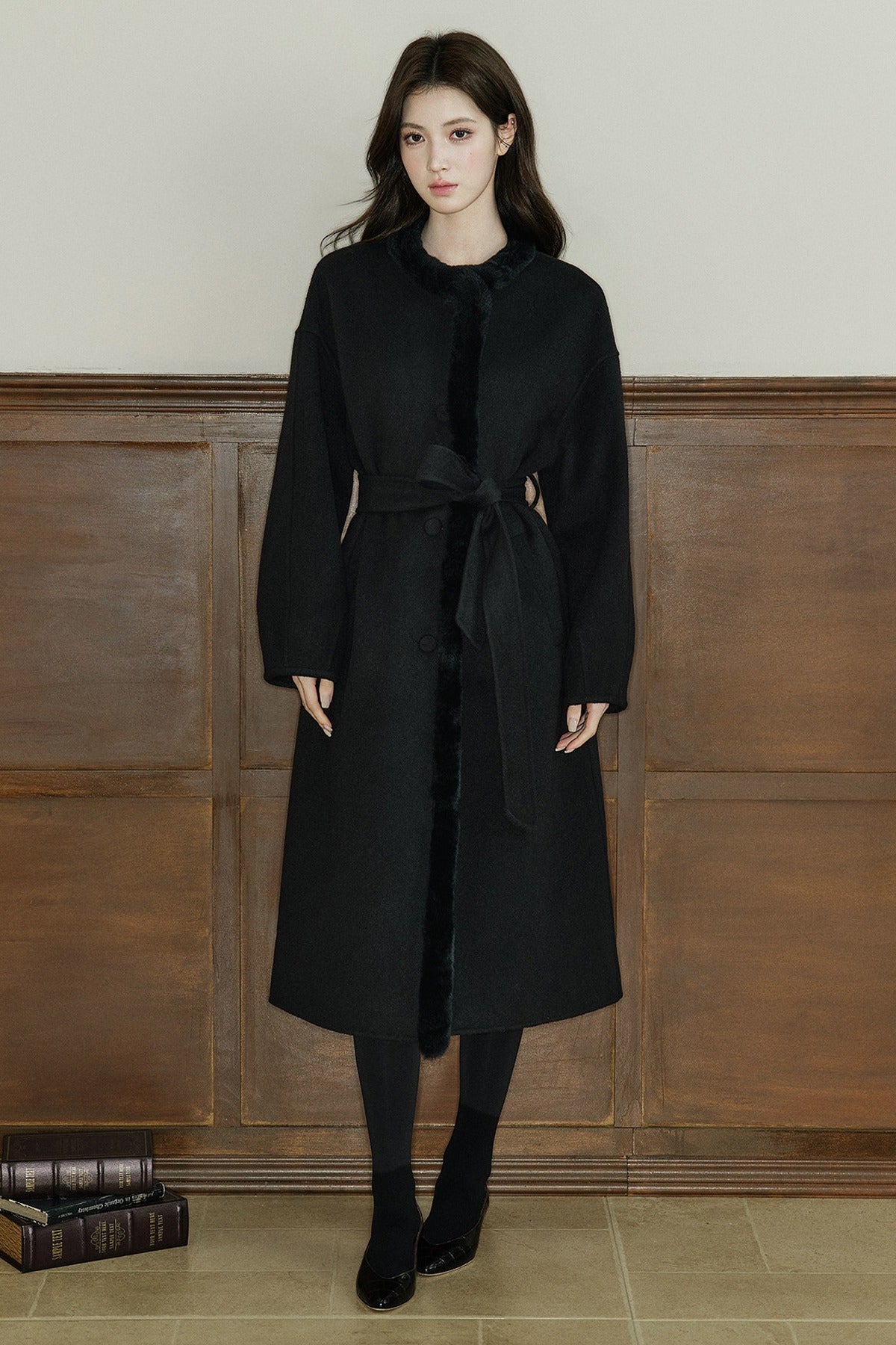 Rabbit Fur Placket Wool Coat