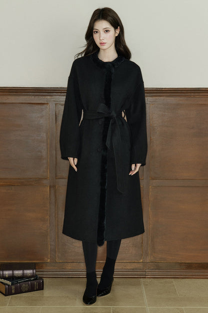 Rabbit Fur Placket Wool Coat