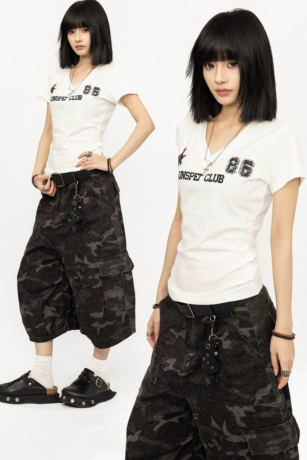 Retro White V-Neck Tee