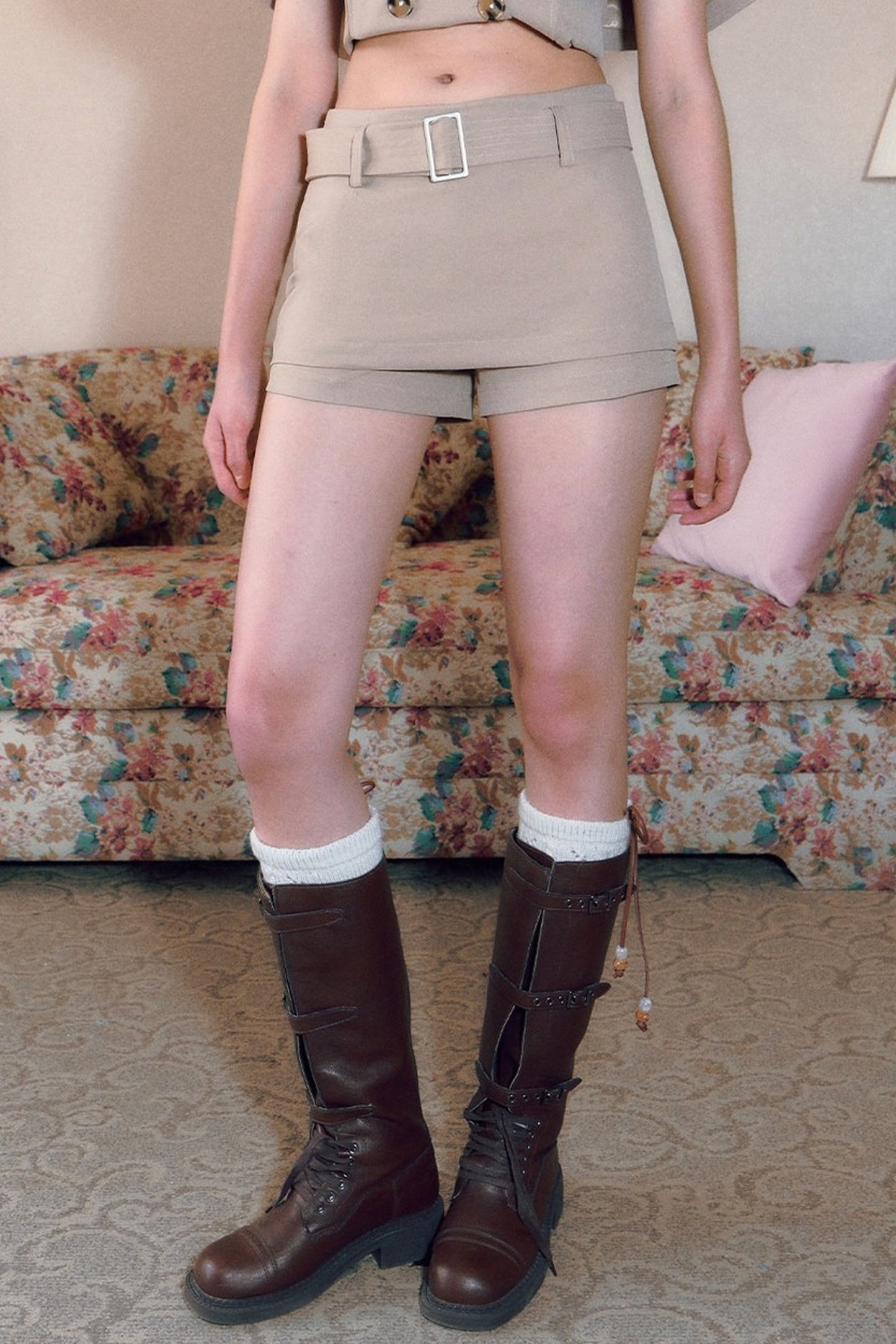 High-Waisted A-Line Belt Skirt