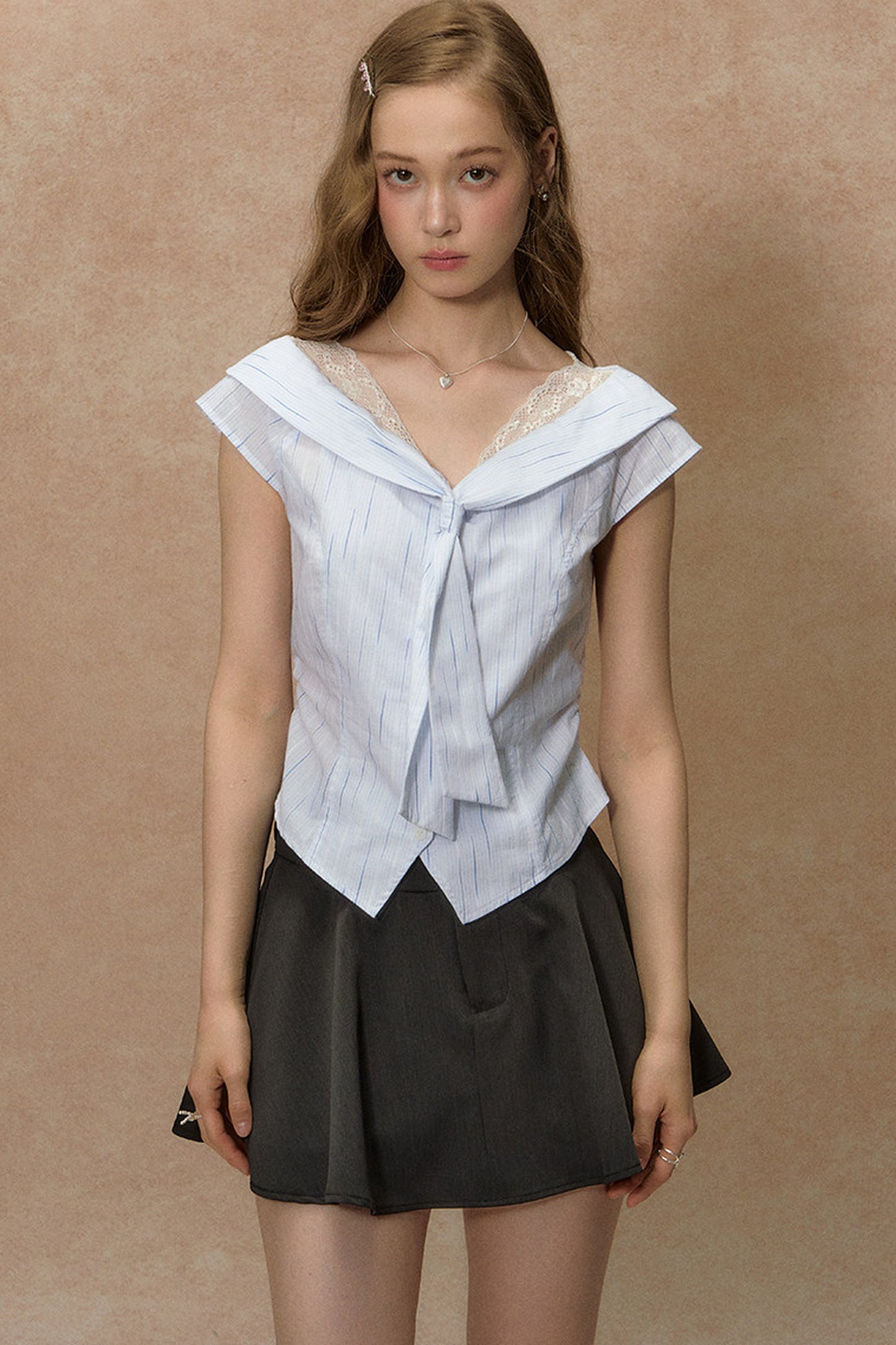 Lace-Trimmed Striped Blouse