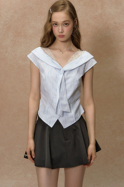 Lace-Trimmed Striped Blouse