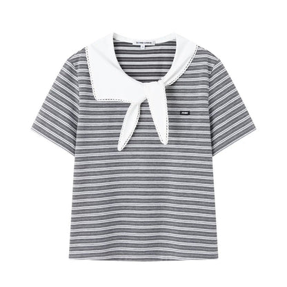 Somesowe Tie-Neck Striped T-Shirt