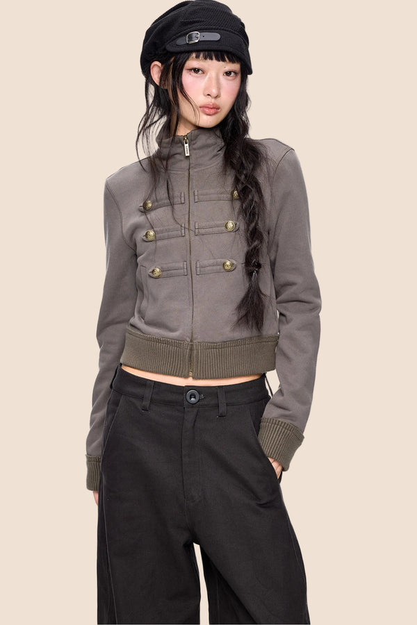 Short Napoleon Style Stand Collar Cardigan