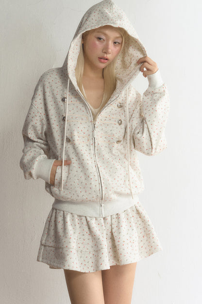 Floral Hooded Cardigan and Skirt Set-Up