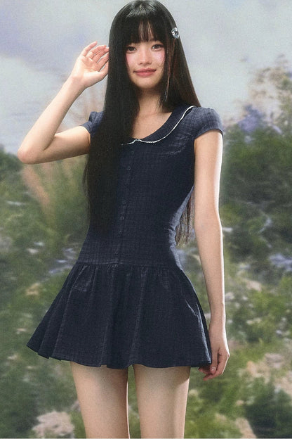 Retro Plaid Doll Collar Dress
