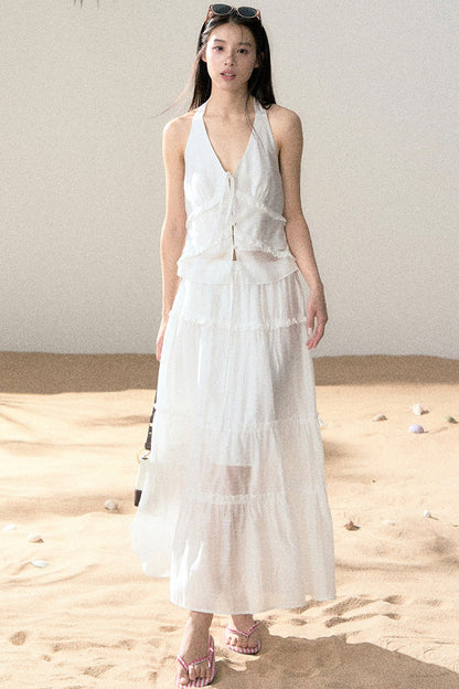 Halter Ruffled Top and Skirt Set