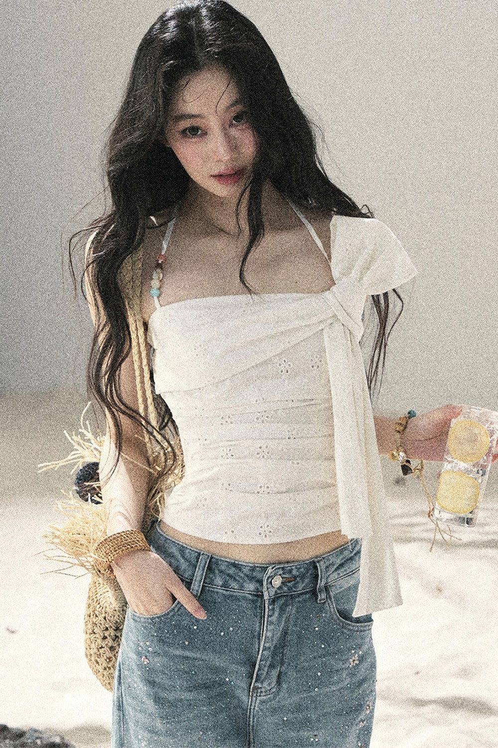 Halter Knot Pleated Top
