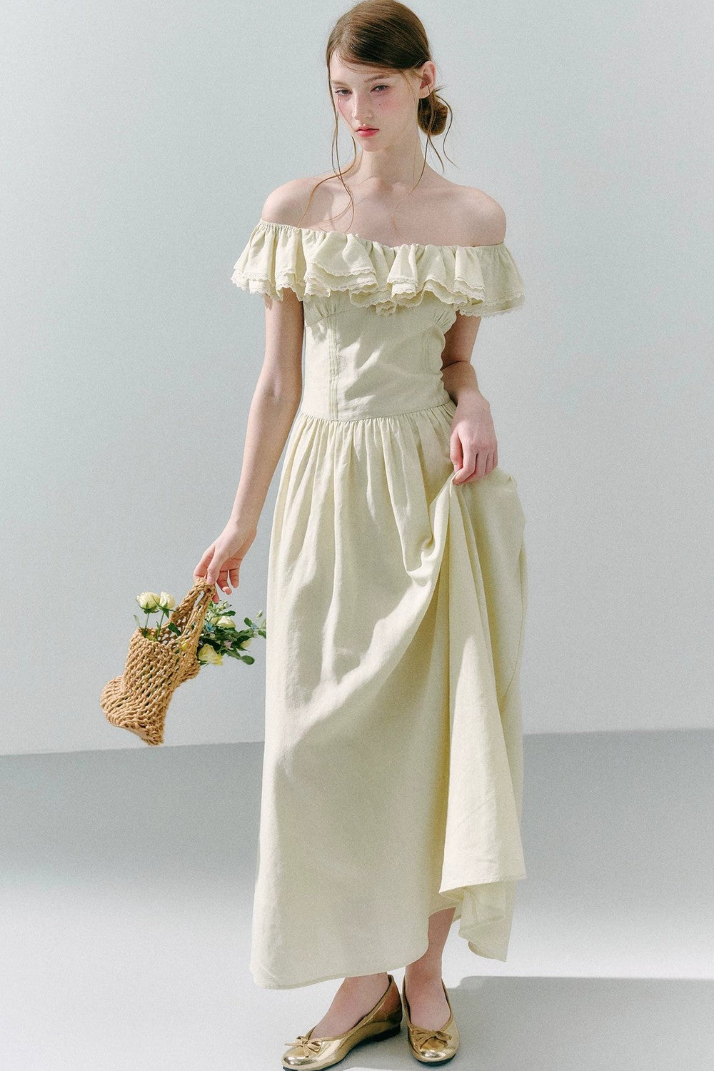 Long Green Linen Blend Dress