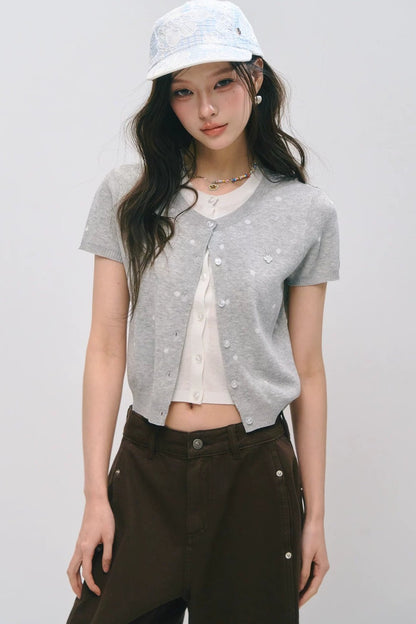 폴카 도트 니트 반소매 탑