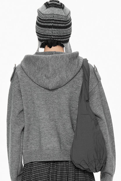 Hooded Zipper Knit Cardigan