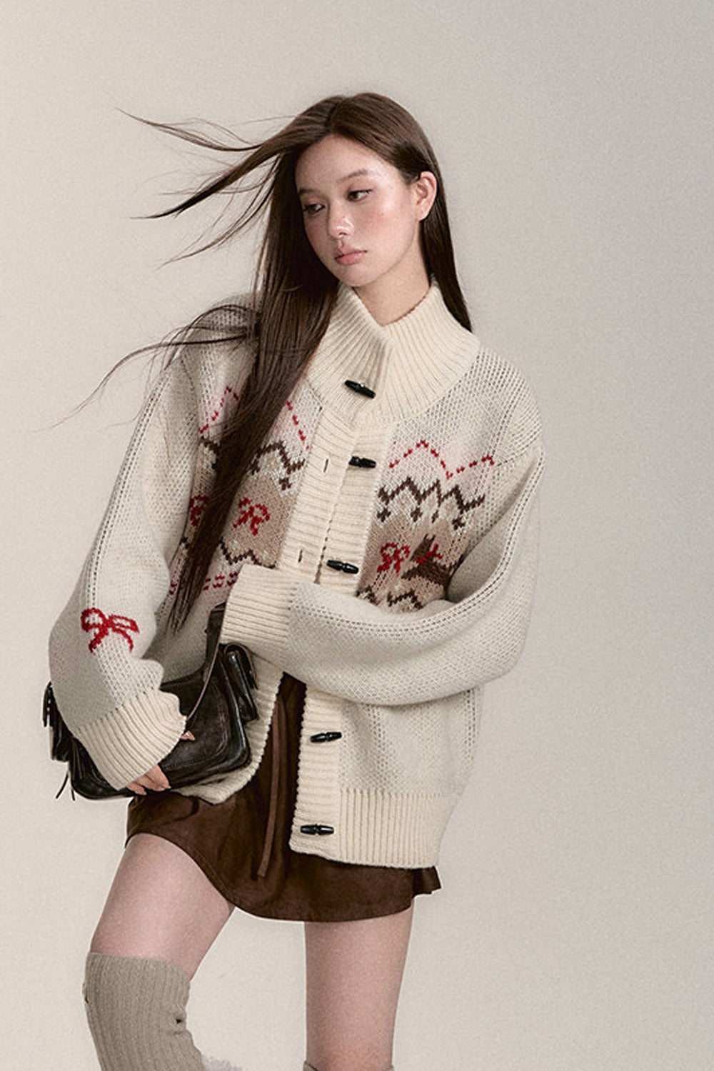 Fair Isle Dog Pattern Wool Cardigan