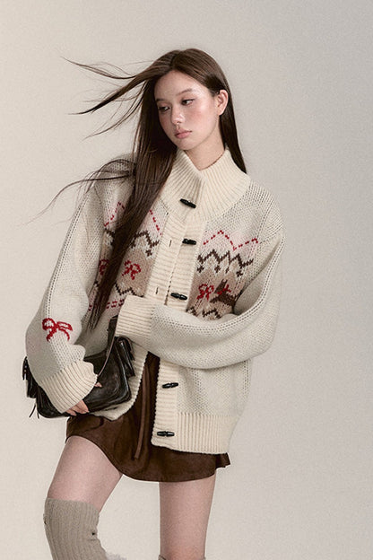 Fair Isle Dog Pattern Wool Cardigan