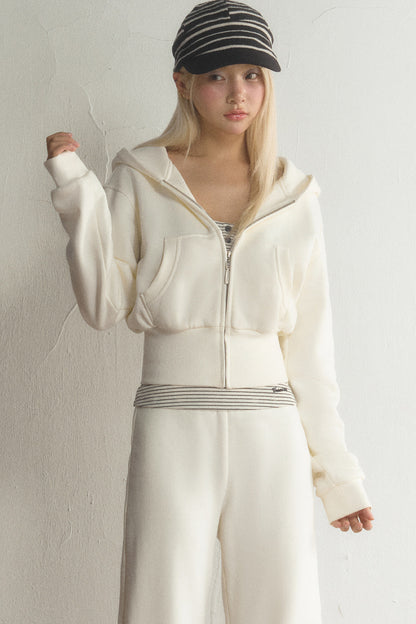 Short Hooded Sweatshirt Jacket and Pants Set-Up