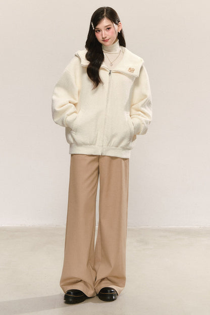 White Looped Wool Hooded Jacket