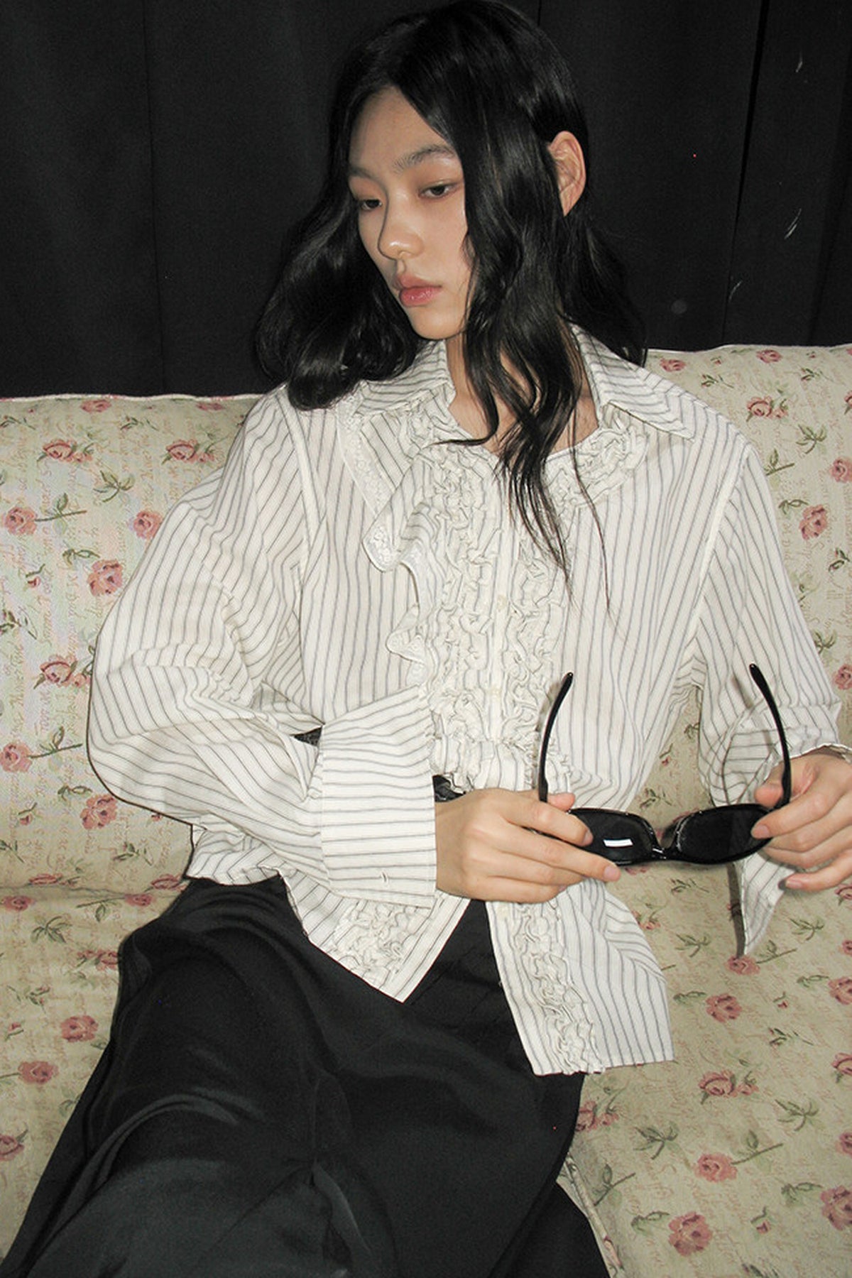 Asymmetrical Lace Jacquard Blouse