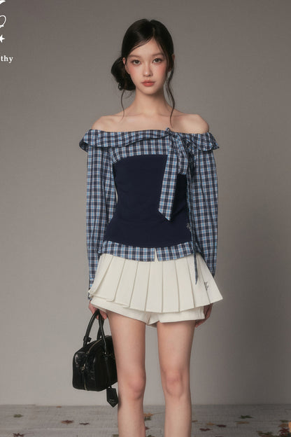 One-Shoulder Bow Spliced Long-Sleeve T-Shirt