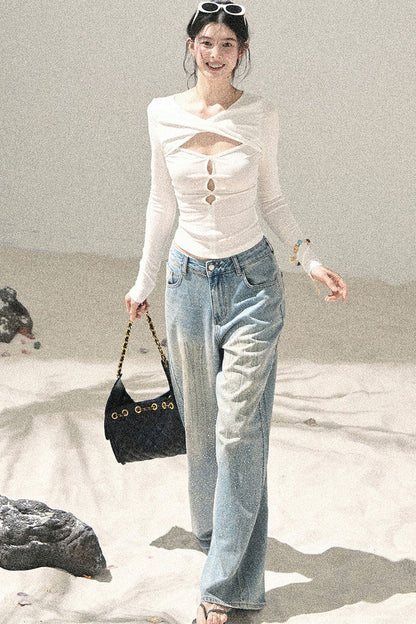 Twist-Knit Hollow-Out Top