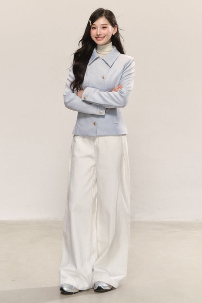 Blue Asymmetric Collar Tops