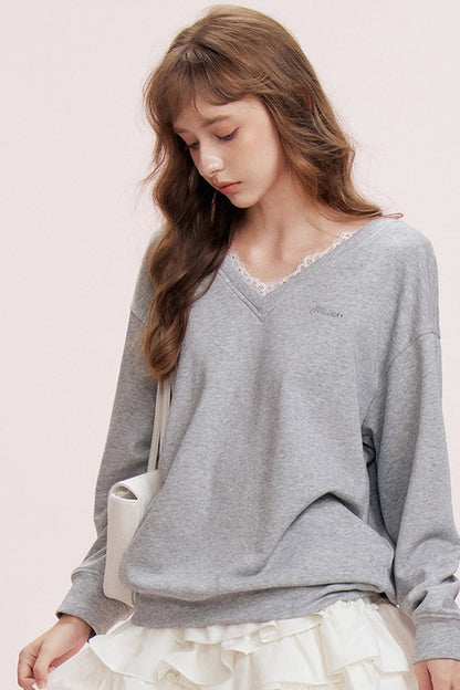 Romantic Lace Bow Sweatshirt
