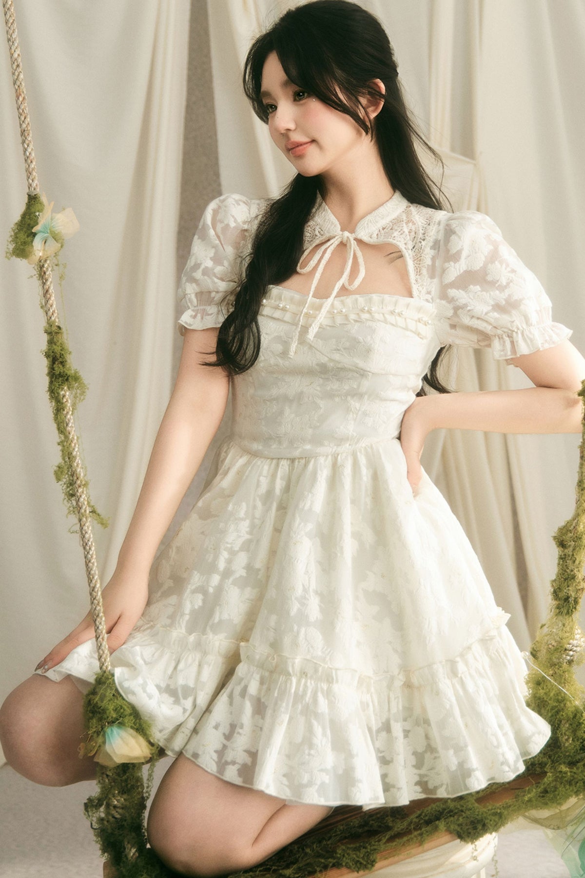 Chinese Style Princess Puff Sleeve Dress