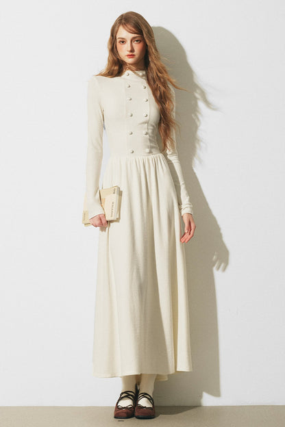 Knitted Sweater Cape and Double-Breasted Dress Set-Up