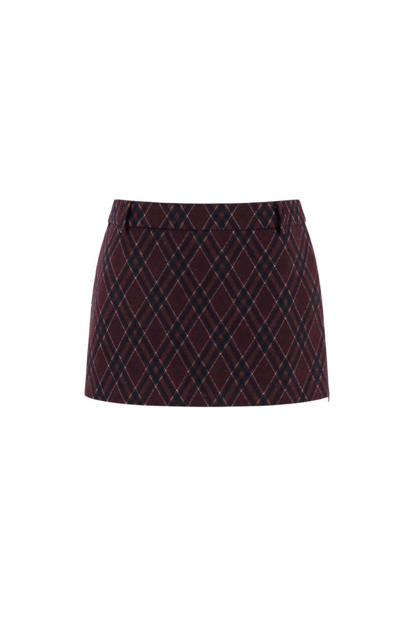 High-Waisted Woolen Plaid Skirt